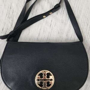 Tory Burch Black Crossbody Bag with Gold Emblem